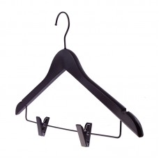 Ξύλινες κρεμάστρες σε μαύρο χρώμα με μεταλλικούς γάντζους W005-BL σετ 100 τεμαχίων