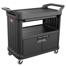 Καρότσι πλαστικό 3 ράφια, συρτάρι & πόρτα, έως 135Kg, 111.6x54x95.6cm, Trust TR.4083/BK
